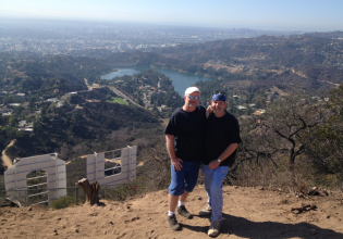 Charlie and Michael high above Hollywood
